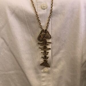Fish skeleton necklace, gold tone. Unique piece.